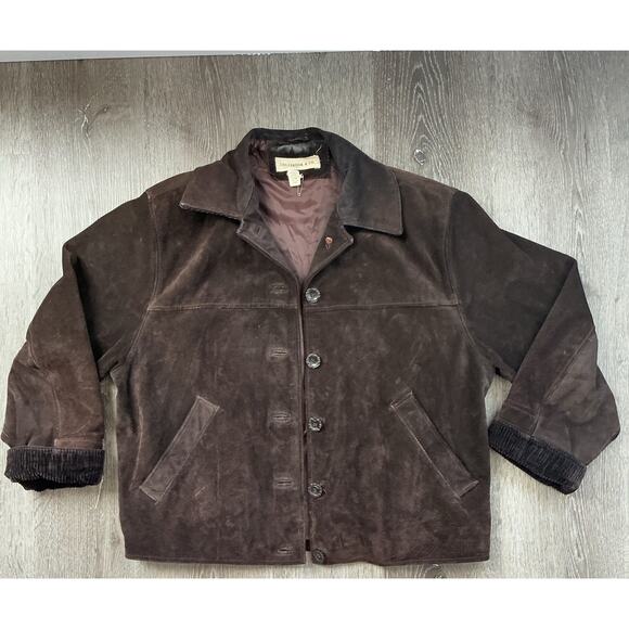 Colebrook & Co. 100% Leather Vintage Dark Brown Corduroy Cuff  Bomber Jacket - Picture 1 of 15